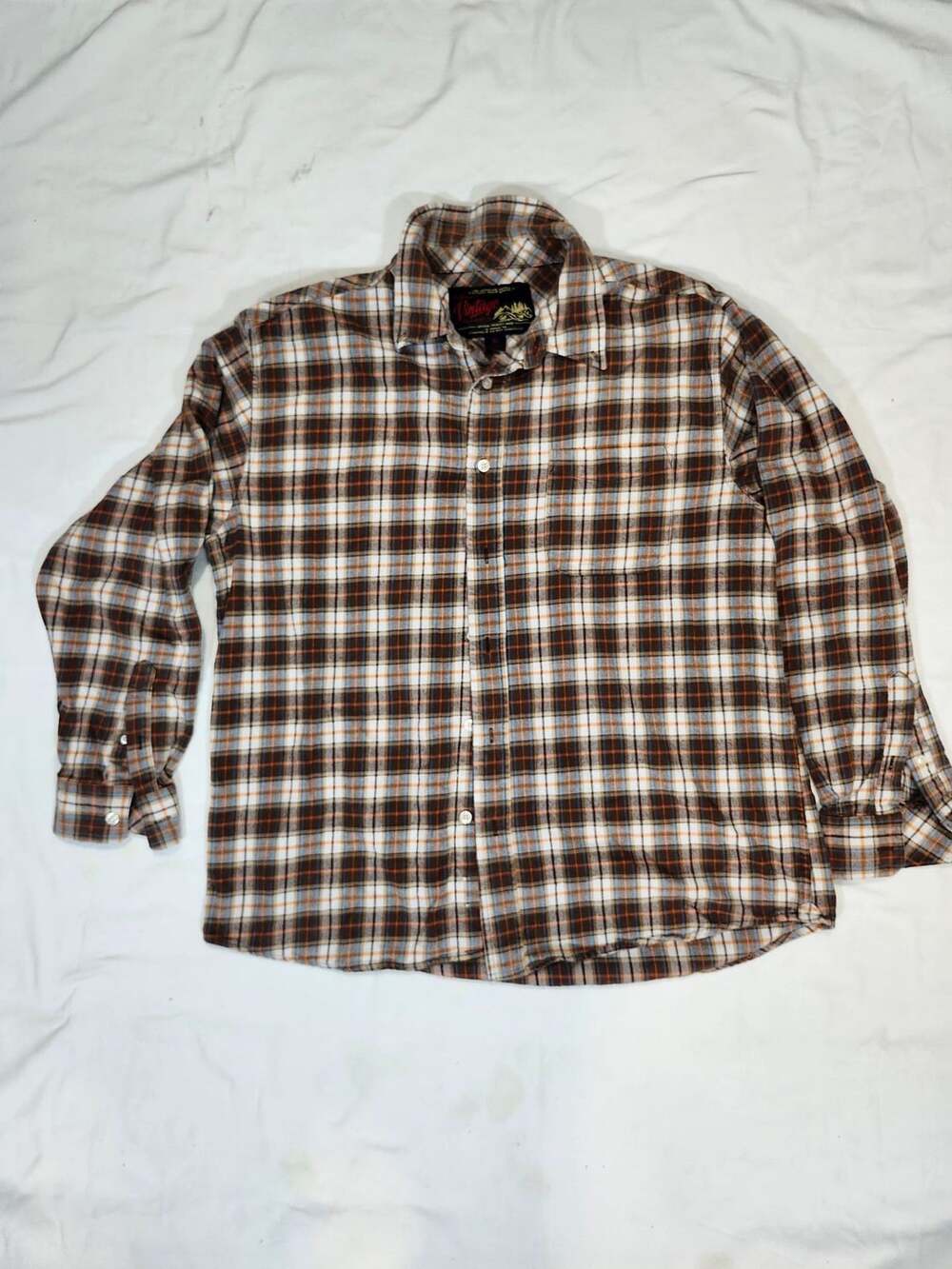 Old Navy Vintage Flannels Shirt Size XL Brown Plaid Long Sleeve